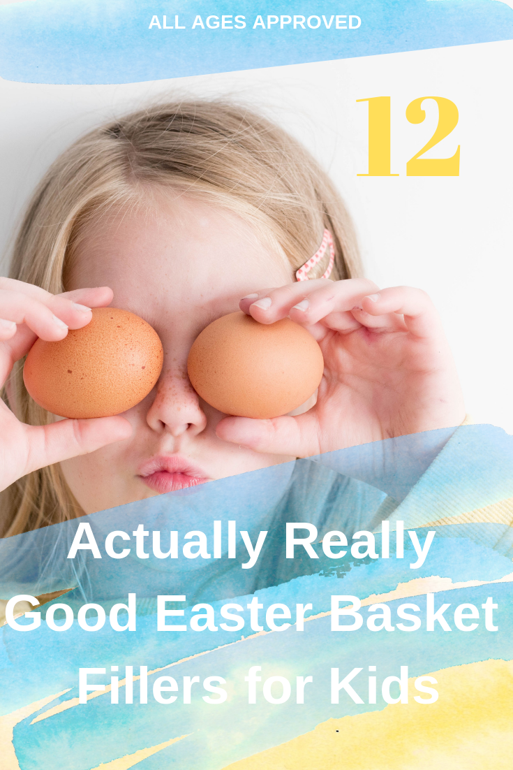 Picture of a girl with Easter eggs. Great East Basket Filler ideas for Catholic kids